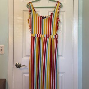 NWT Women Keyhole Sleeveless Cut Out Striped Maxi Summer Dress Plus Size: 1X